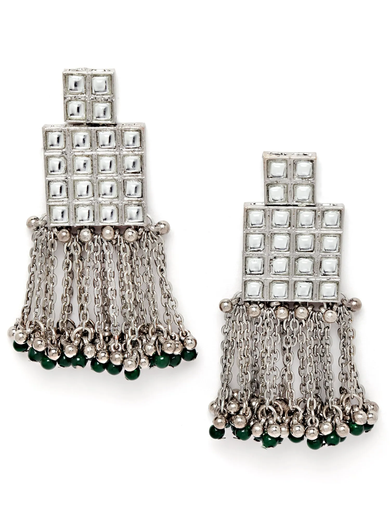 Karatcart Green Beaded Oxidised Silver Kundan Choker Necklace Set for Women