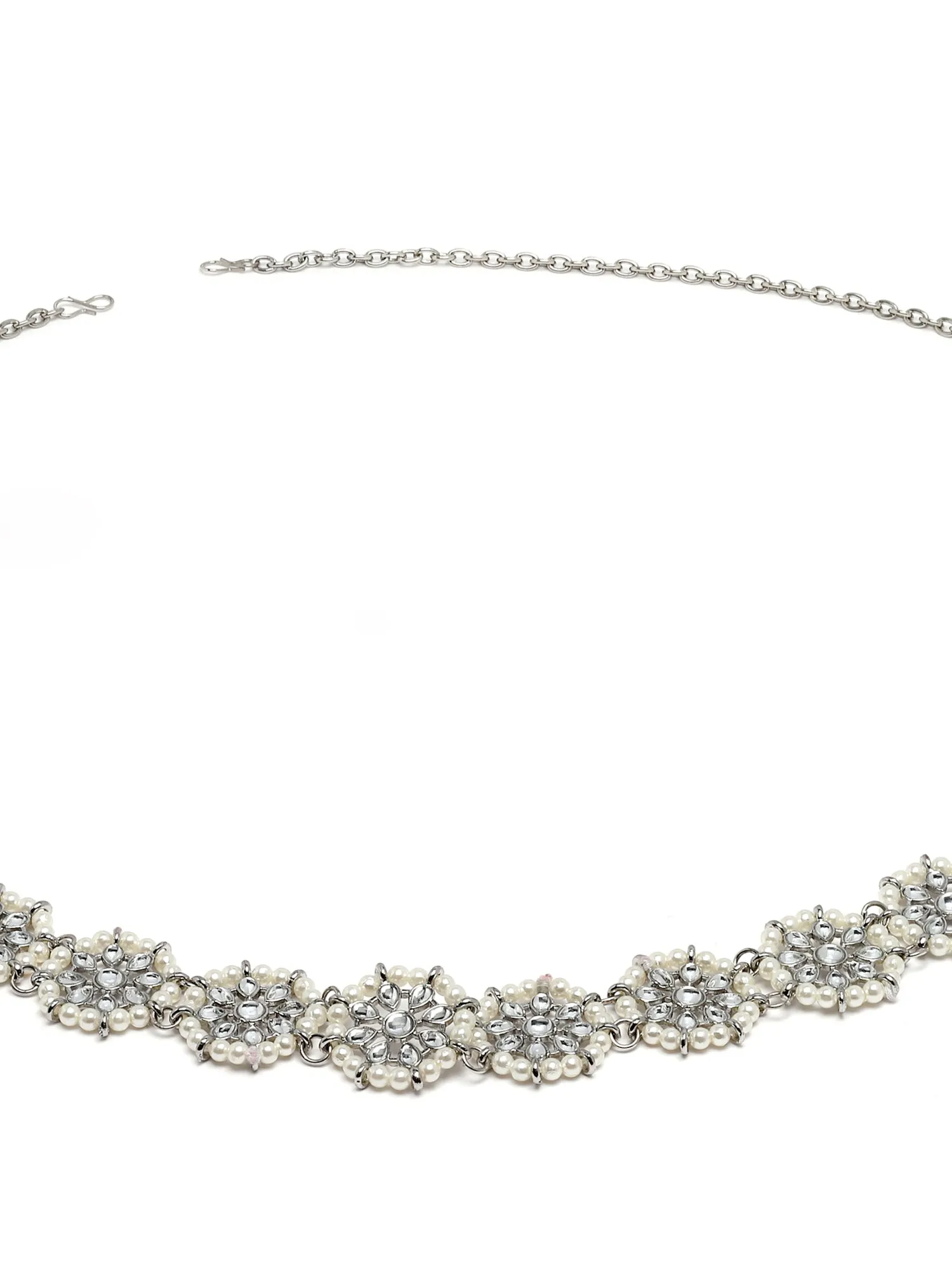 Karatcart Oxidised Silver Floral Shape Kundan and Pearl Beaded Kamarbandh