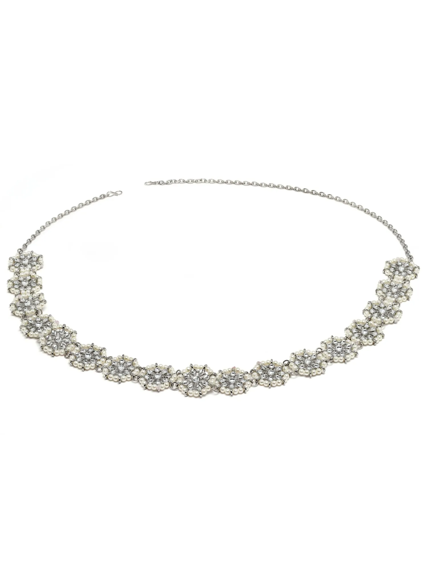 Karatcart Oxidised Silver Floral Shape Kundan and Pearl Beaded Kamarbandh