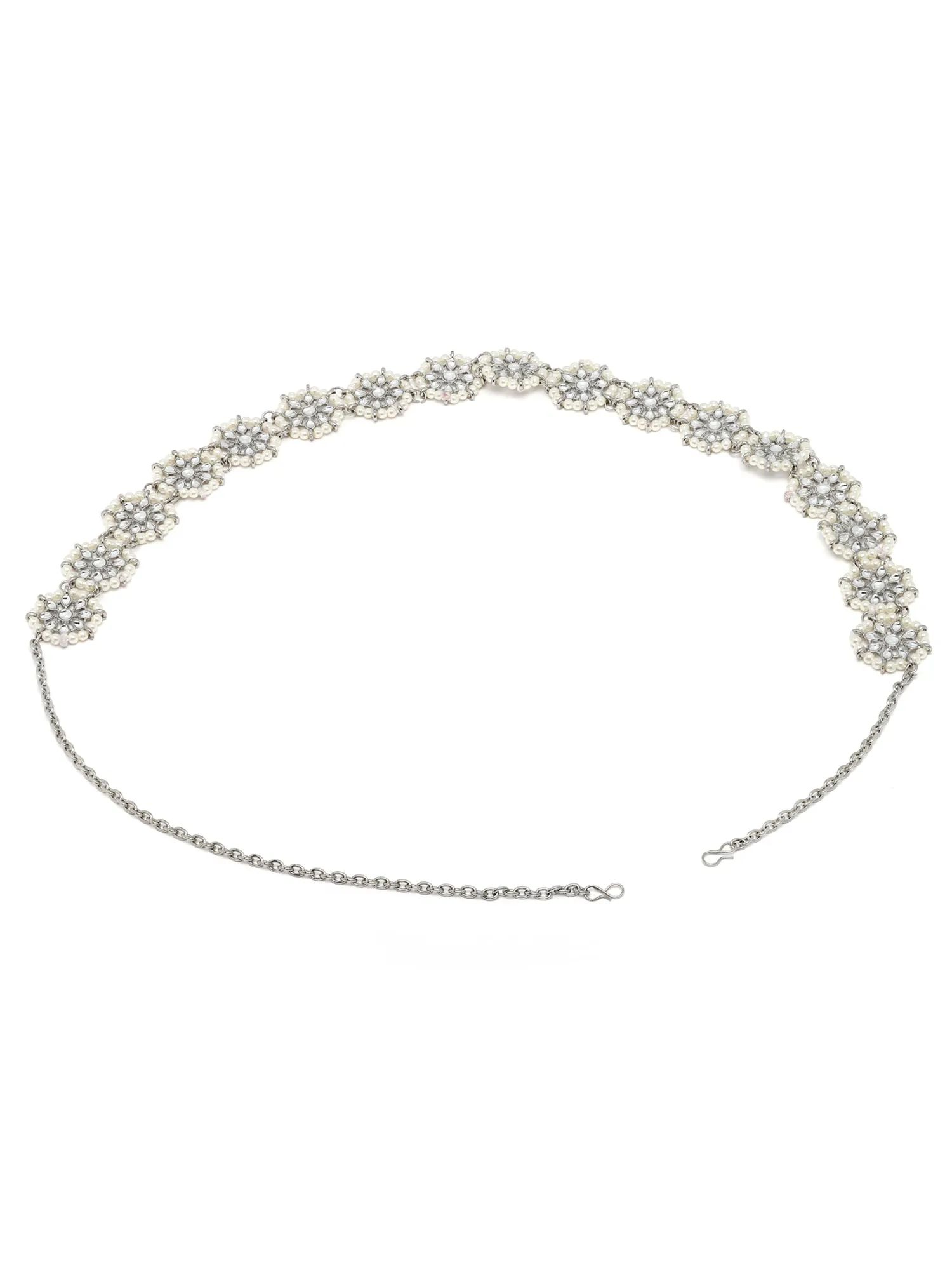 Karatcart Oxidised Silver Floral Shape Kundan and Pearl Beaded Kamarbandh