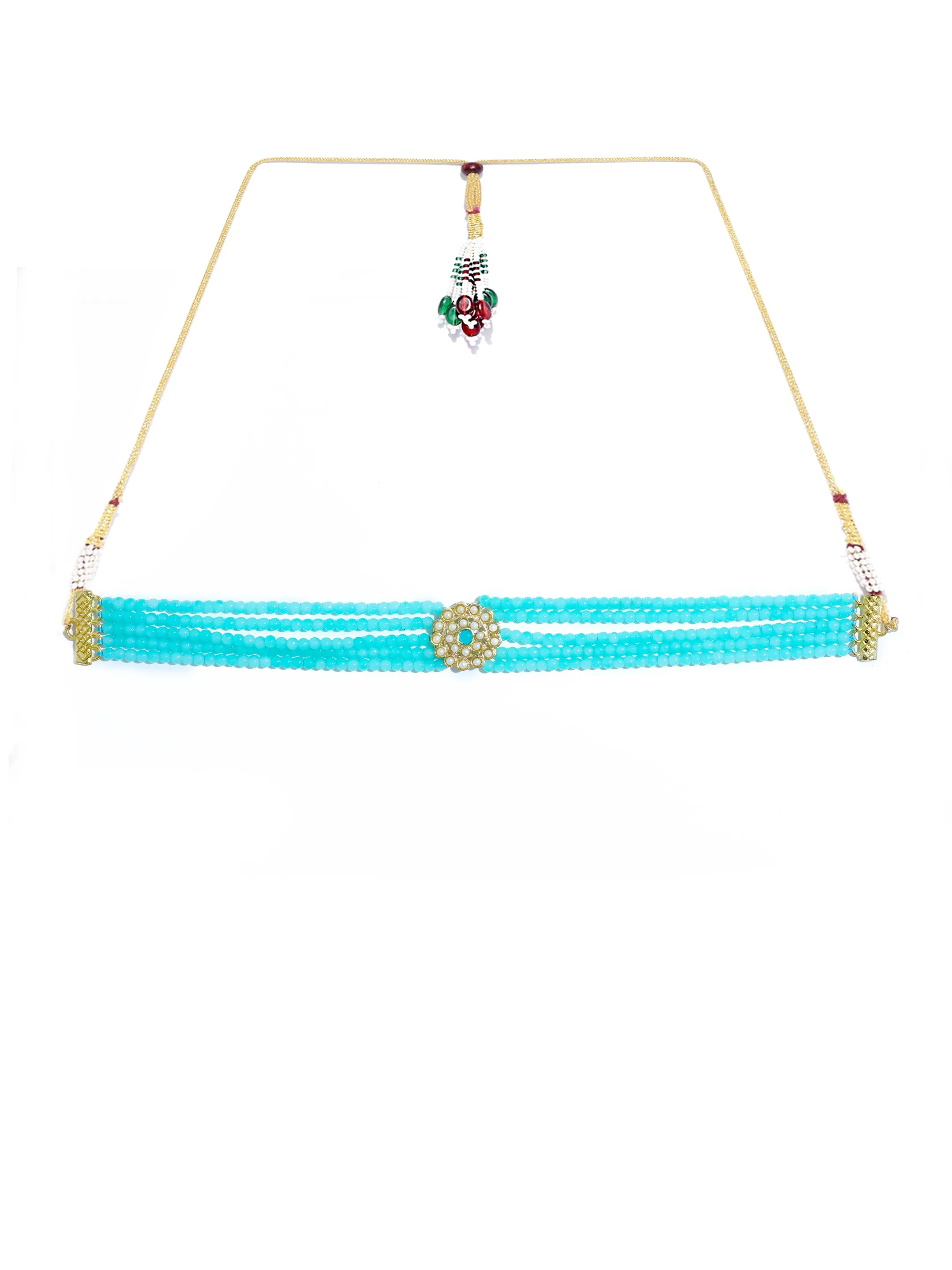 Kundan Blue Beaded Choker Necklace Set