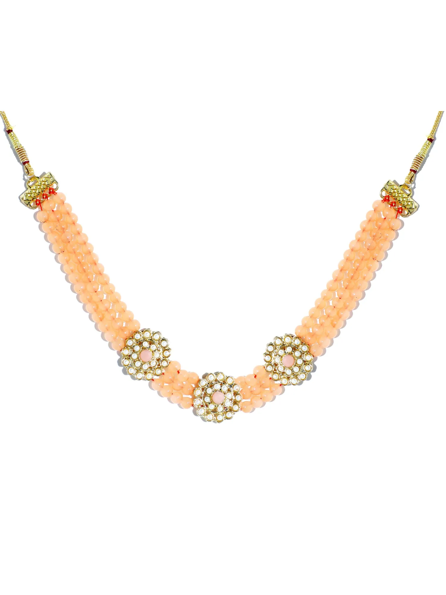 Kundan Peach Beaded Choker Necklace Set