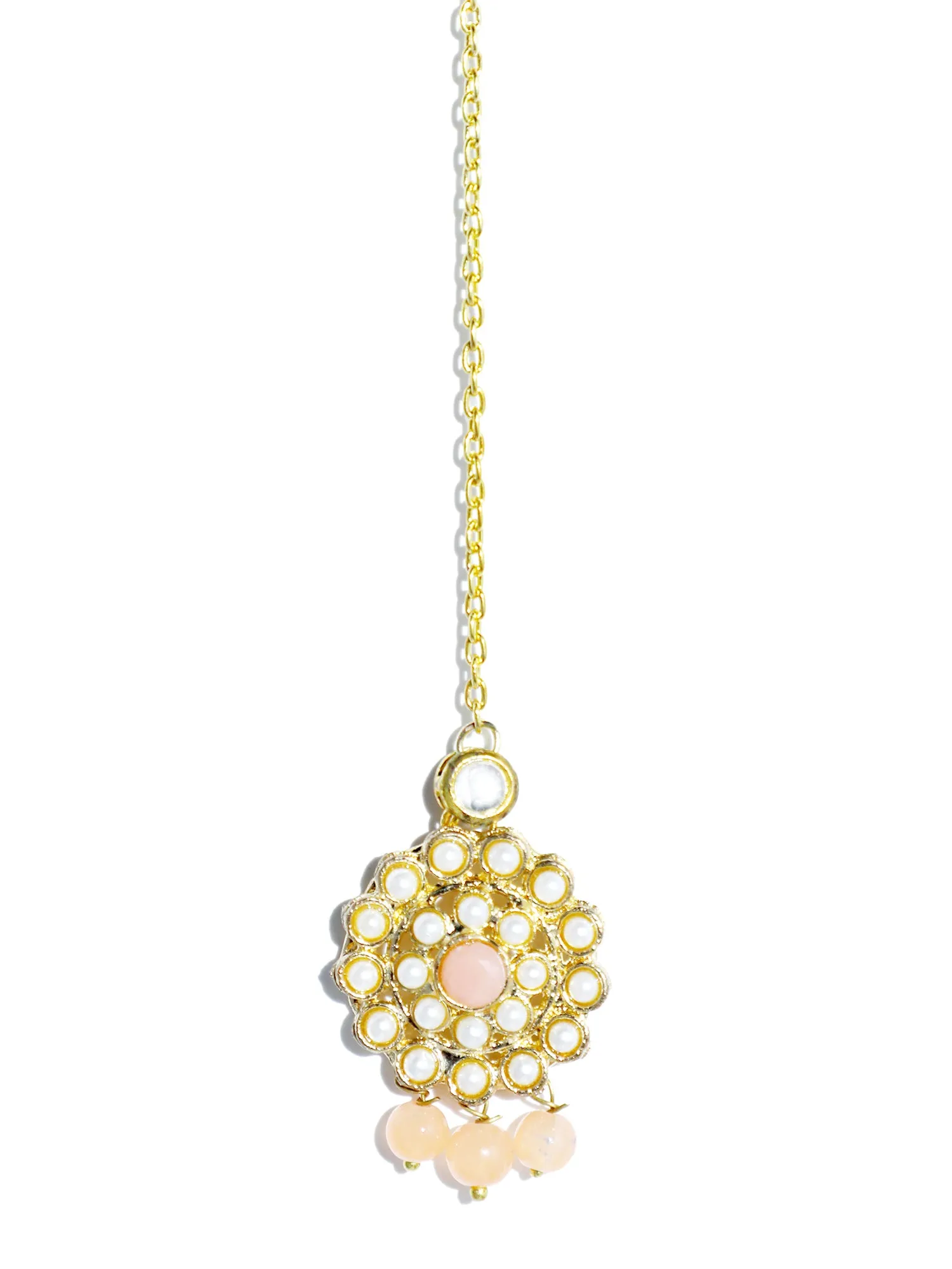 Kundan Peach Beaded Choker Necklace Set