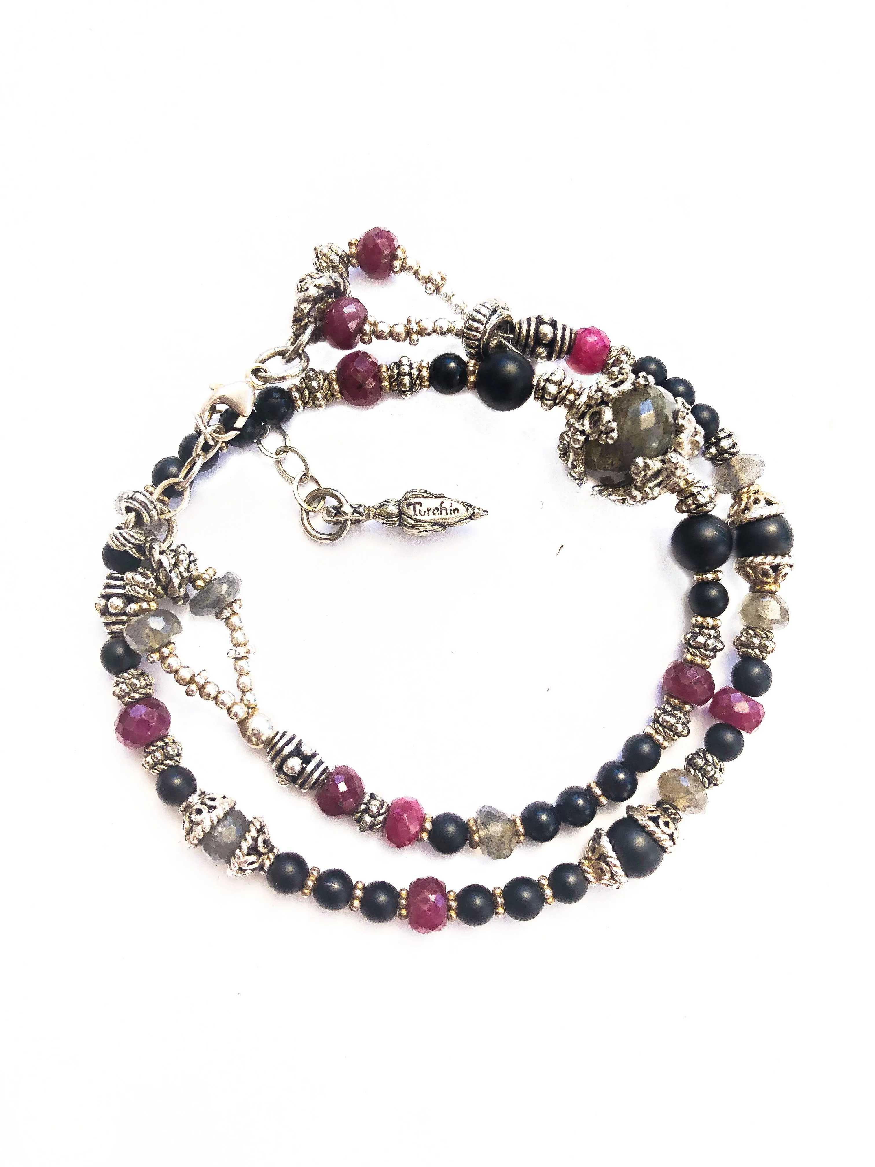 Labradorite, Ruby, and Mala Layered Bracelet Duo