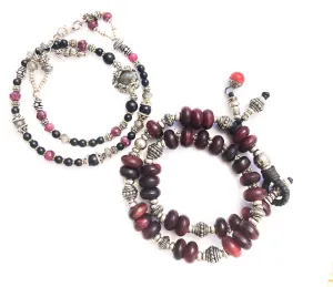 Labradorite, Ruby, and Mala Layered Bracelet Duo