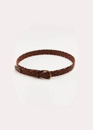 Leather Braided Belt in Brown (XS-S)