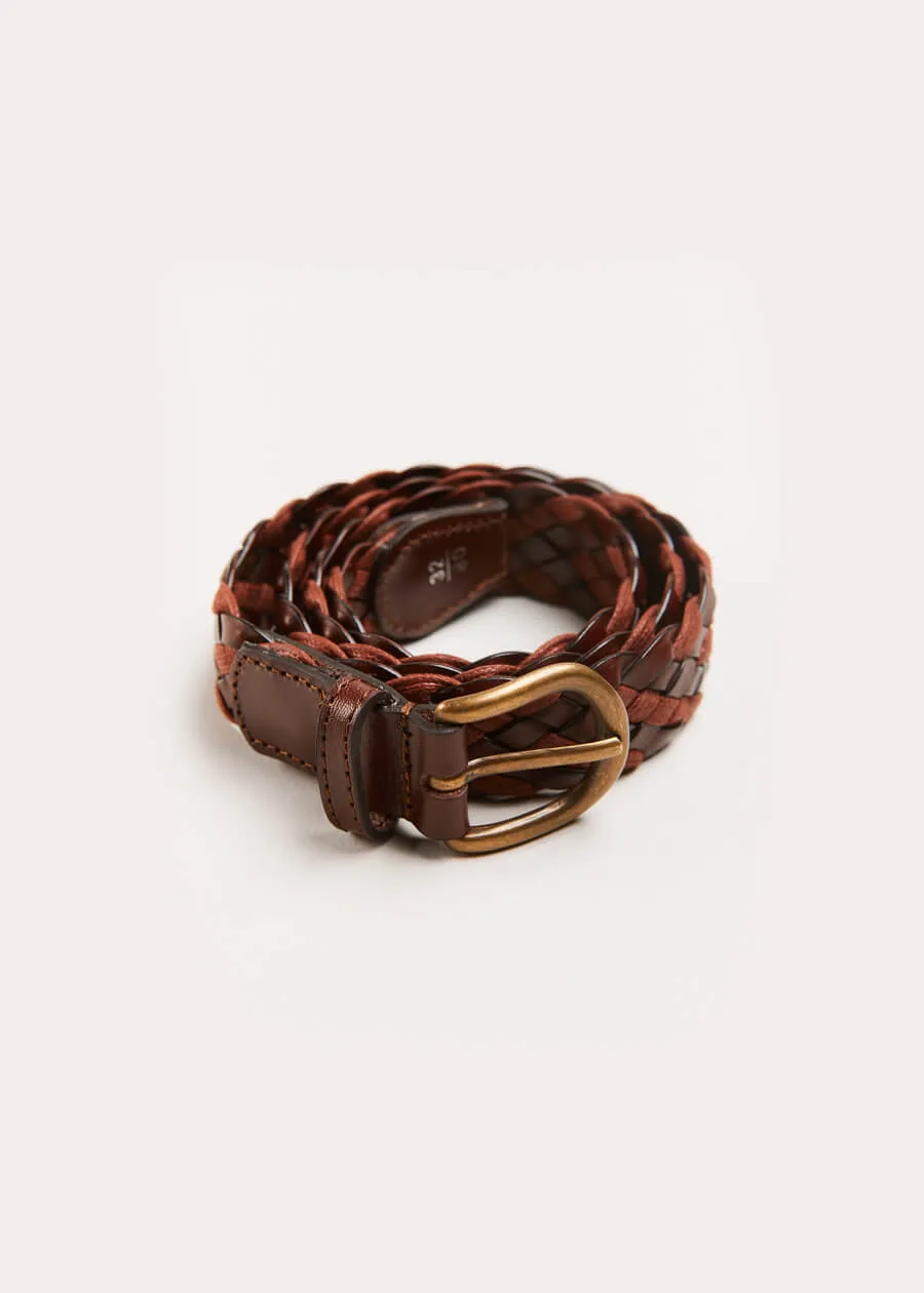 Leather Braided Belt in Brown (XS-S)