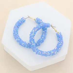 Light Blue Beaded Hoop Earrings | 2.25" | Fun Fashion Jewelry | 615645