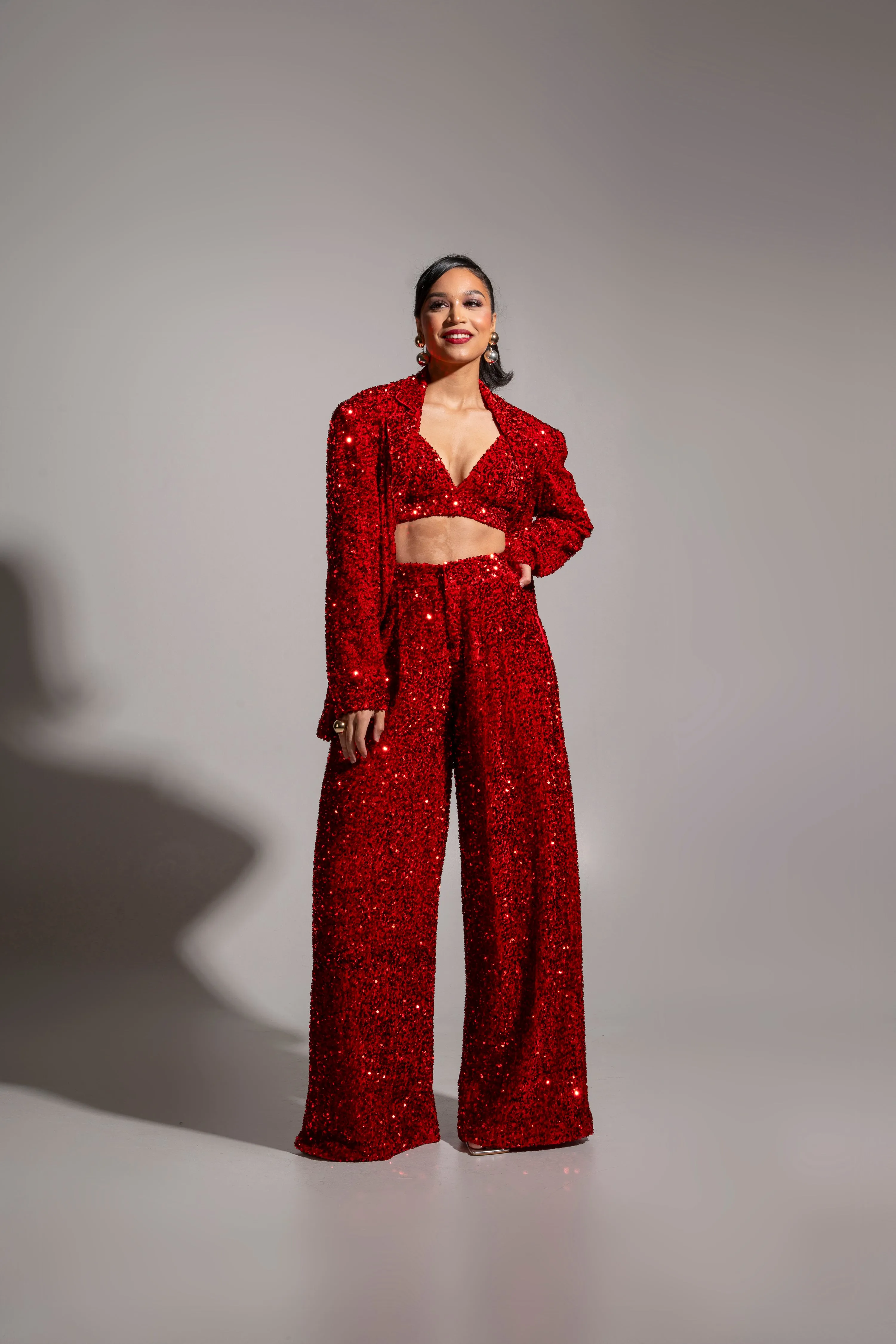 LIZA Sequin Bra Top in RUBY