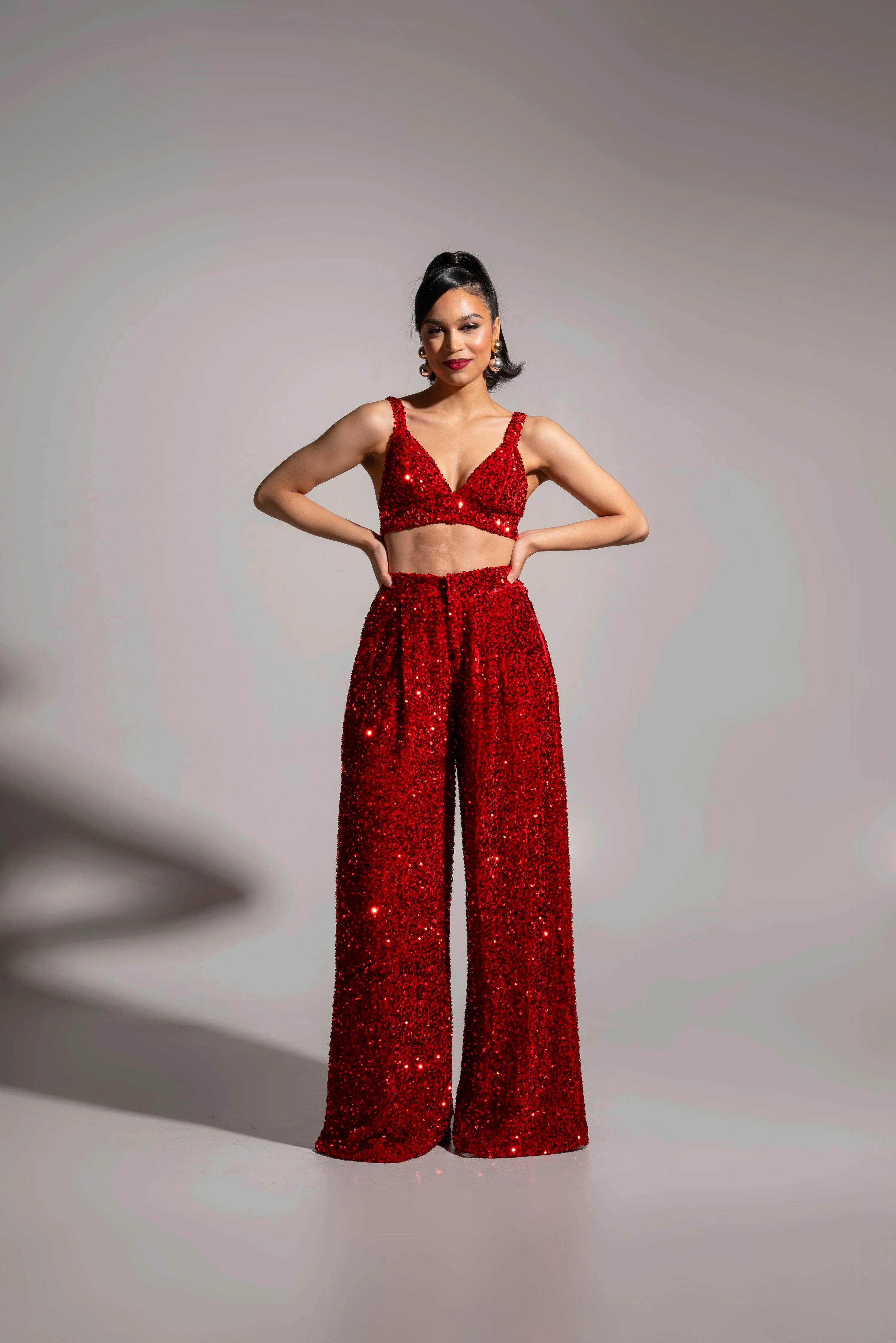 LIZA Sequin Bra Top in RUBY