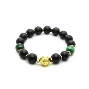 Luxury in Black - Onyx Bracelet With Malachite in Gold | 10MM