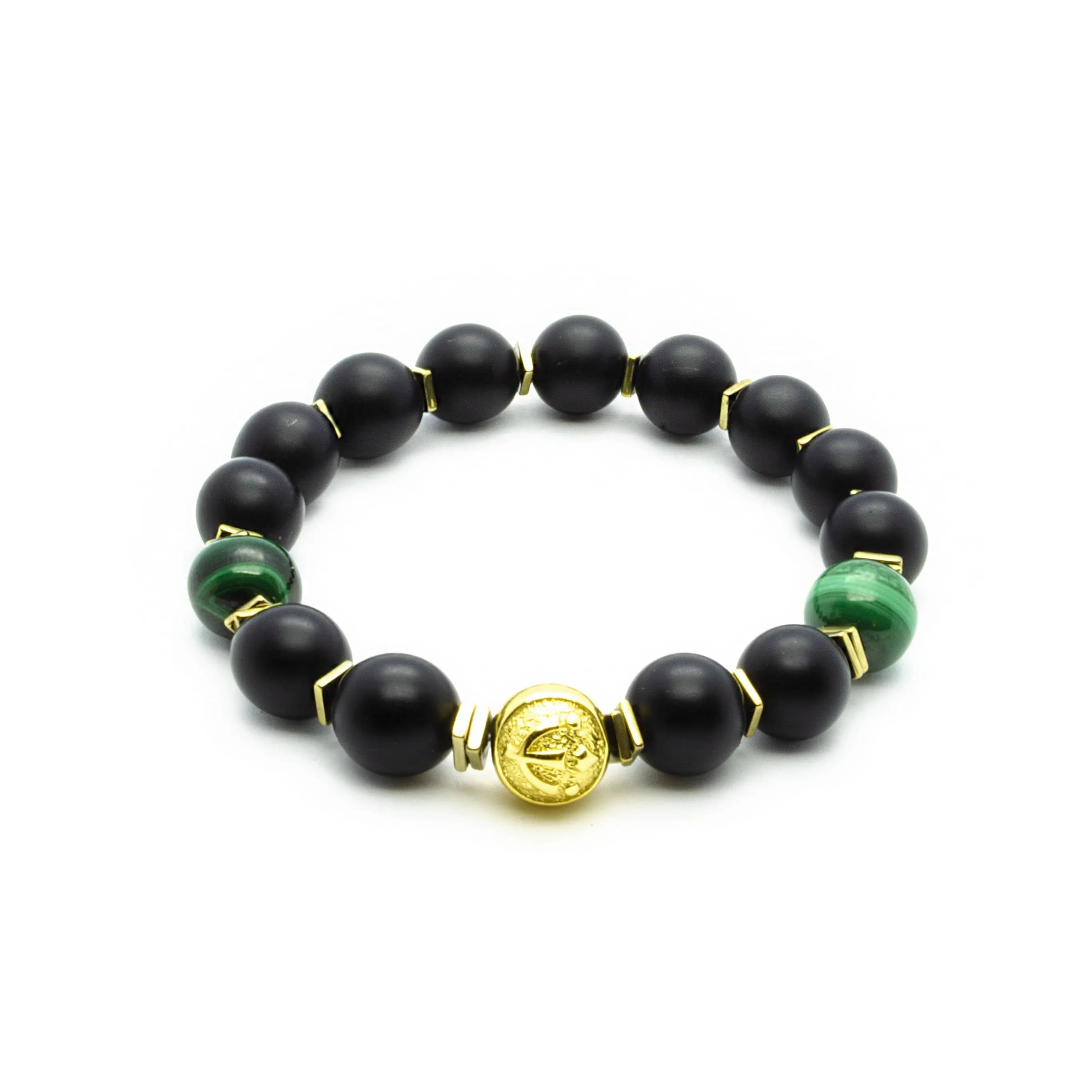 Luxury in Black - Onyx Bracelet With Malachite in Gold | 10MM
