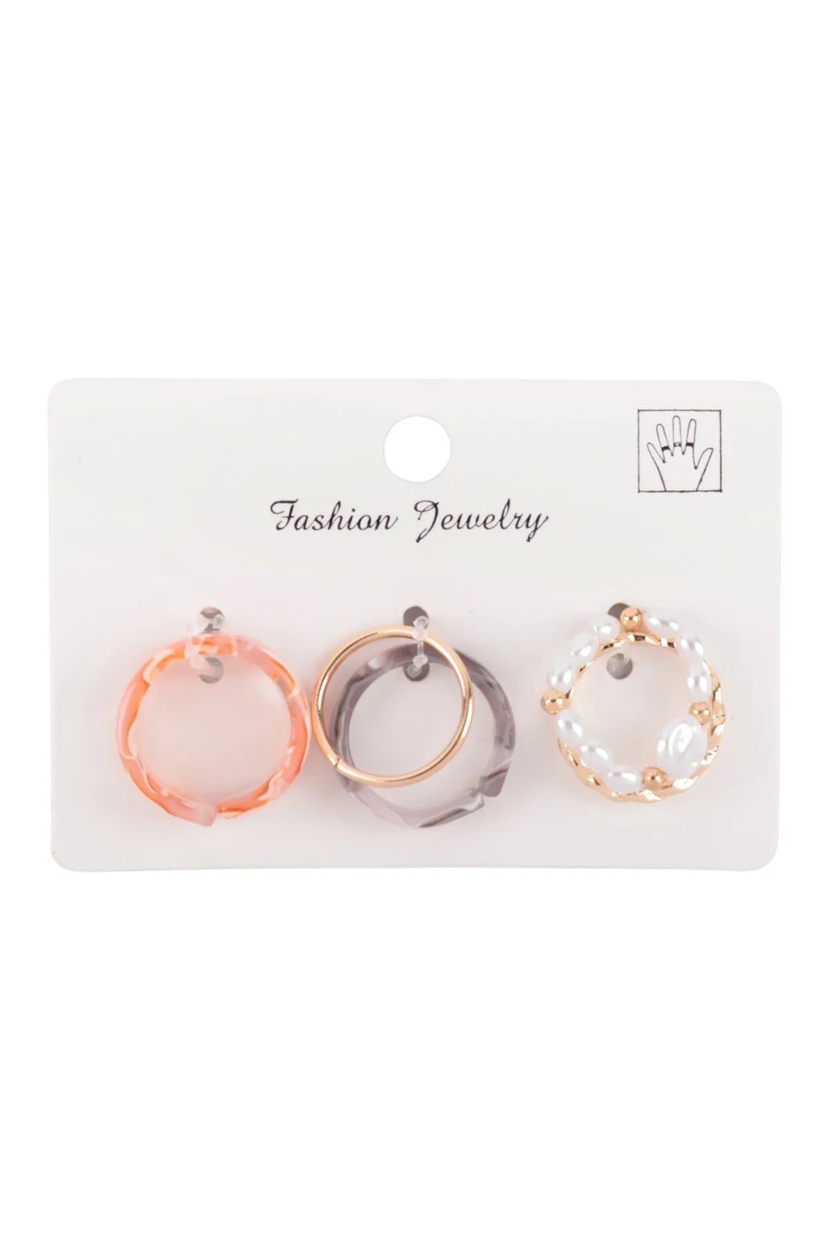 MARBLE RESIN TWISTED BEADED PEARL ASSORTED 5 PCS RING SET
