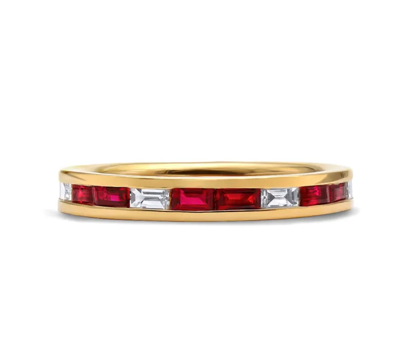 Mark Henry 18k Yellow Gold "Baguette Ruby and Diamond Thread" Band