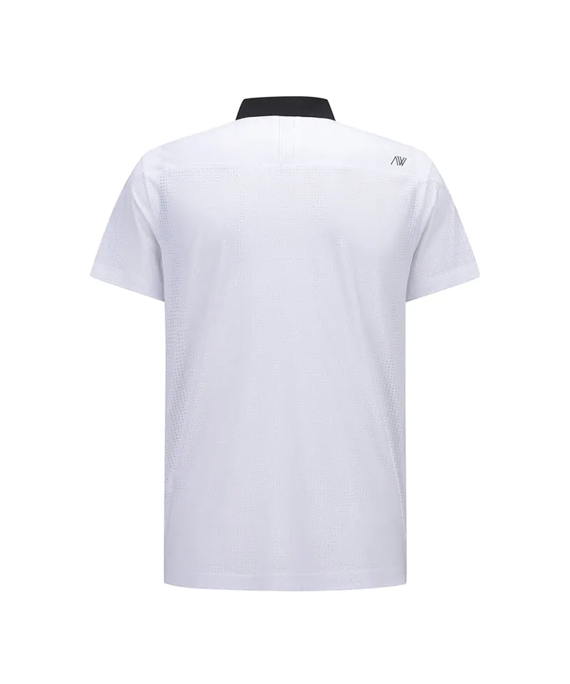 Men Back Fabric Block Short T-Shirt - White