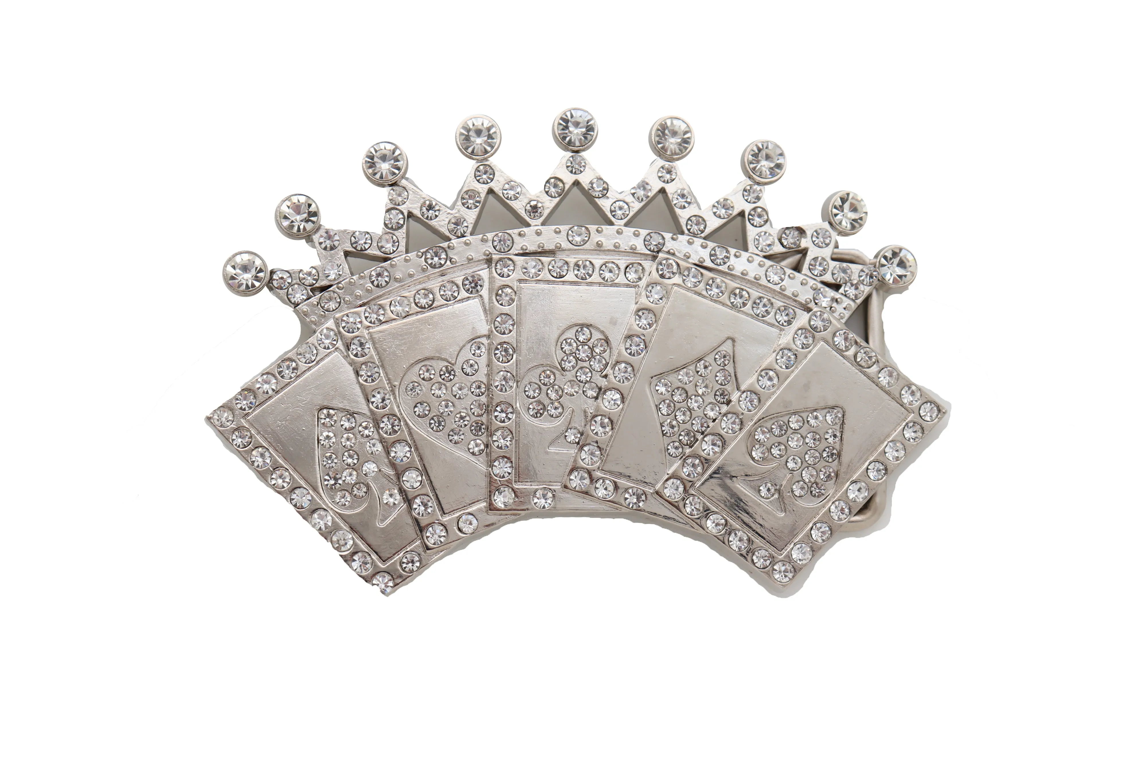 Men Women Silver Metal Belt Buckle Biker Las Vegas Fashion Card Game Bling Crown