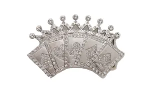 Men Women Silver Metal Belt Buckle Biker Las Vegas Fashion Card Game Bling Crown