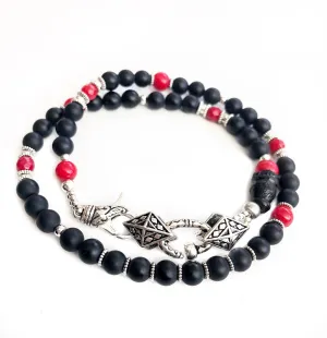 Mens Black Onyx & Coral Wrap Bracelet