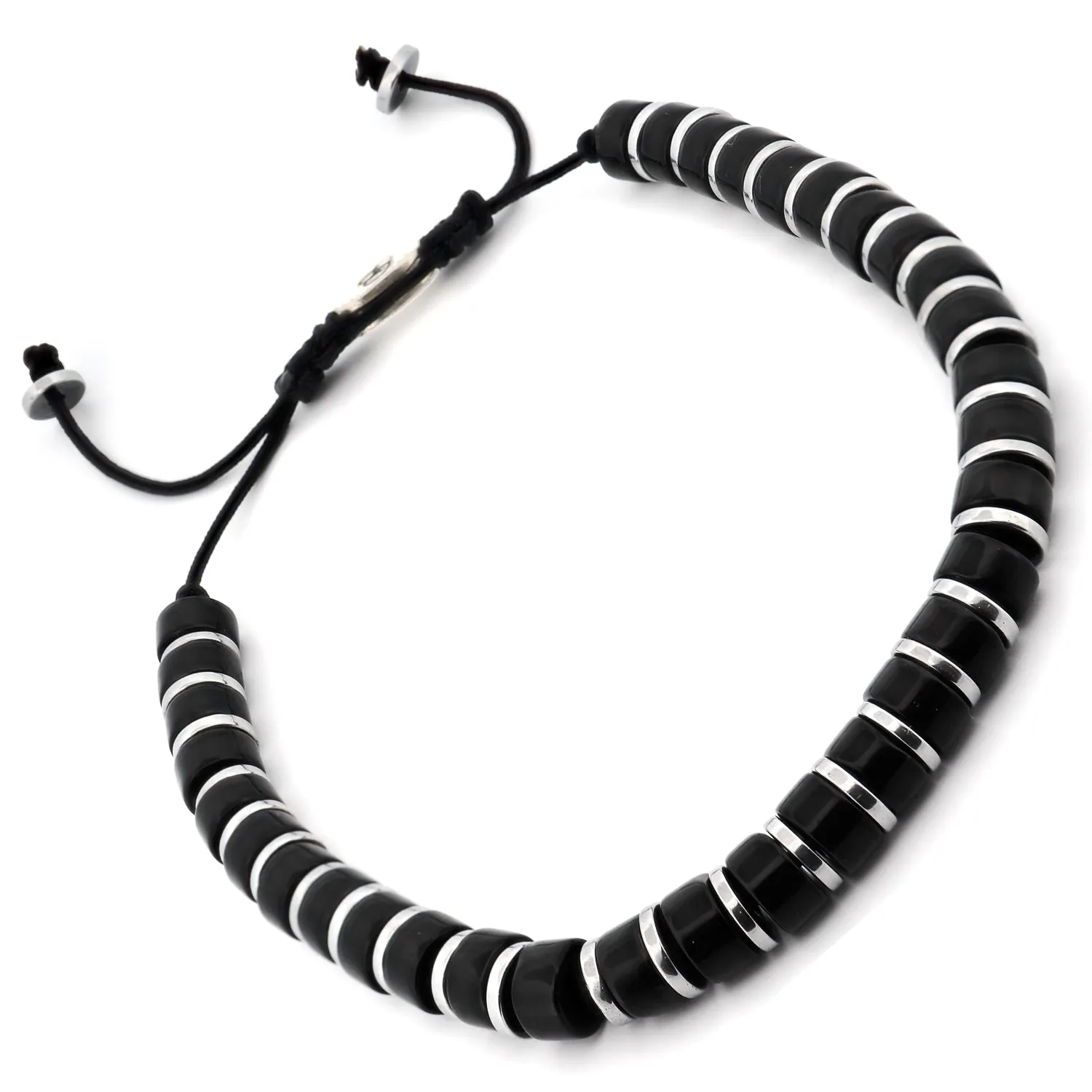 Men's Black Onyx Stone Beaded Adjustable Bracelet