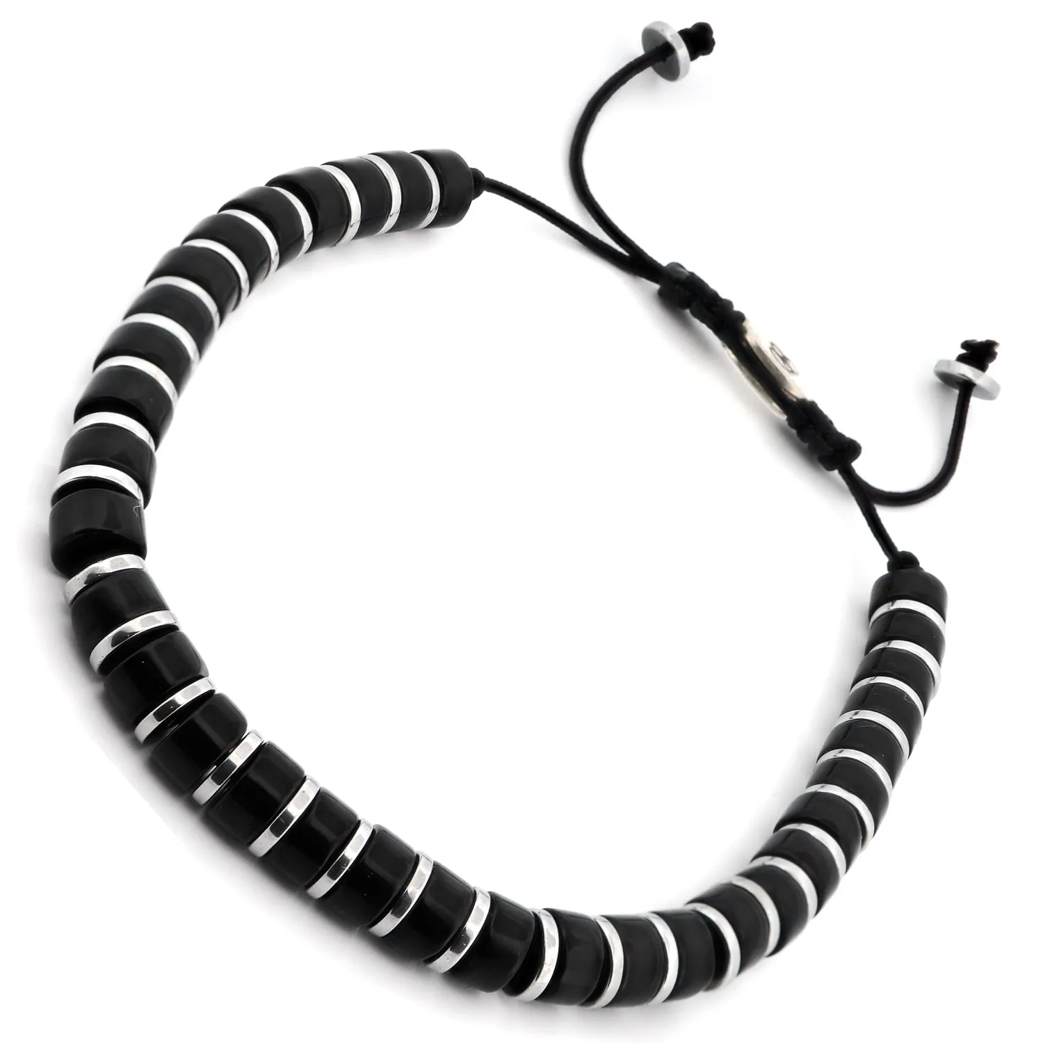 Men's Black Onyx Stone Beaded Adjustable Bracelet