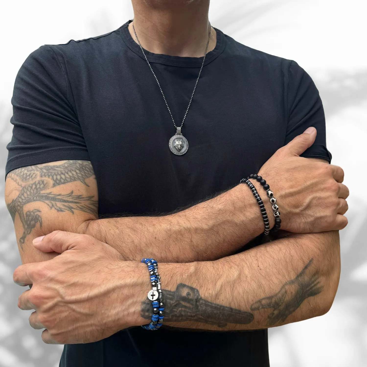 Men's Black Onyx Stone Beaded Adjustable Bracelet