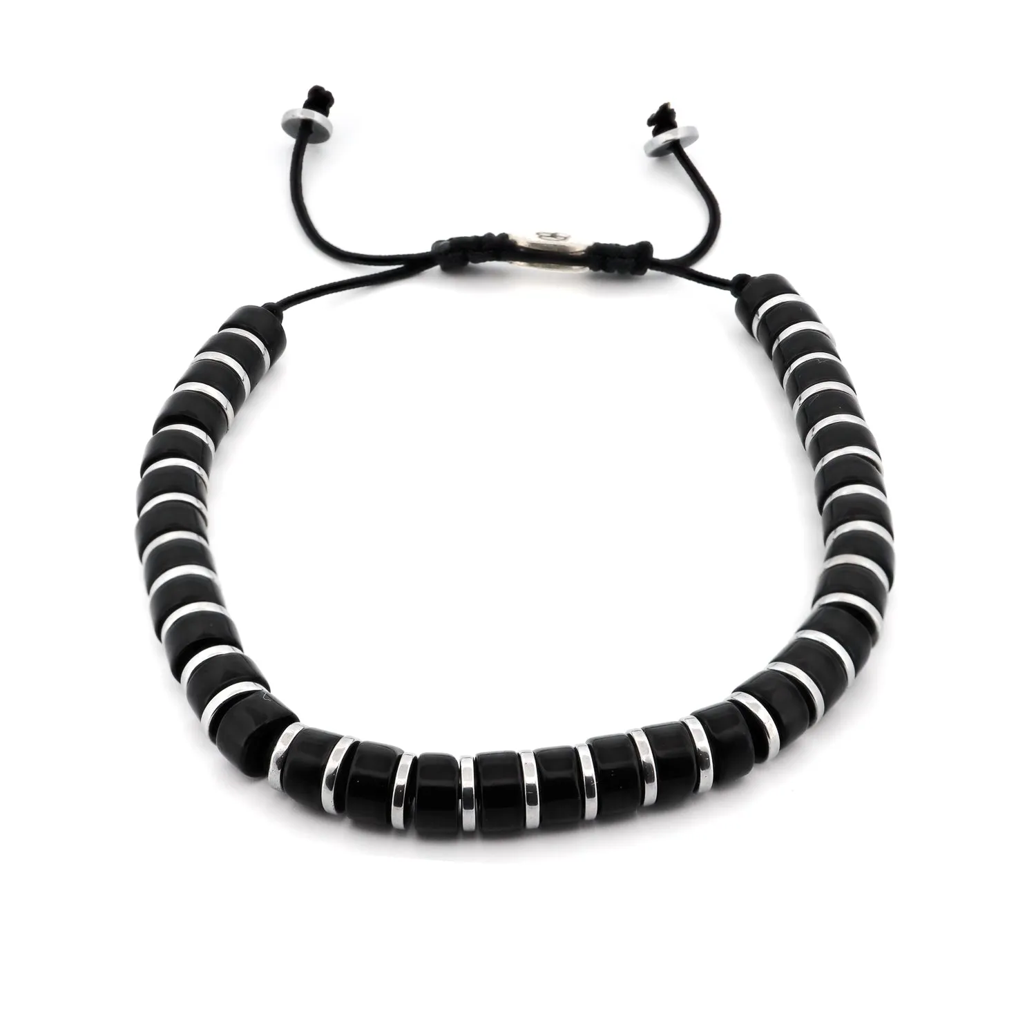 Men's Black Onyx Stone Beaded Adjustable Bracelet