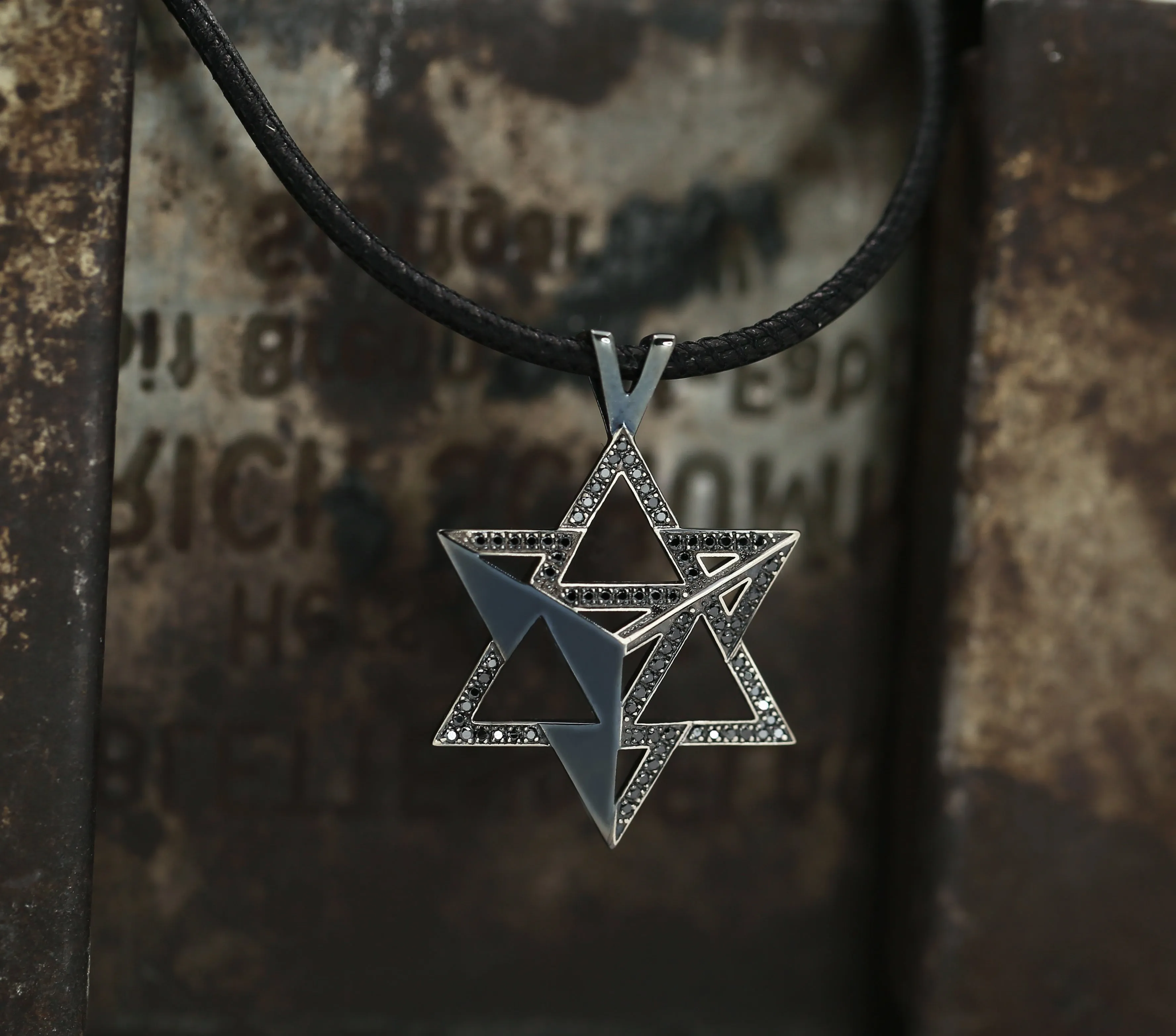 Merkavah Pendant set with Black Colored Diamond (Blackened)