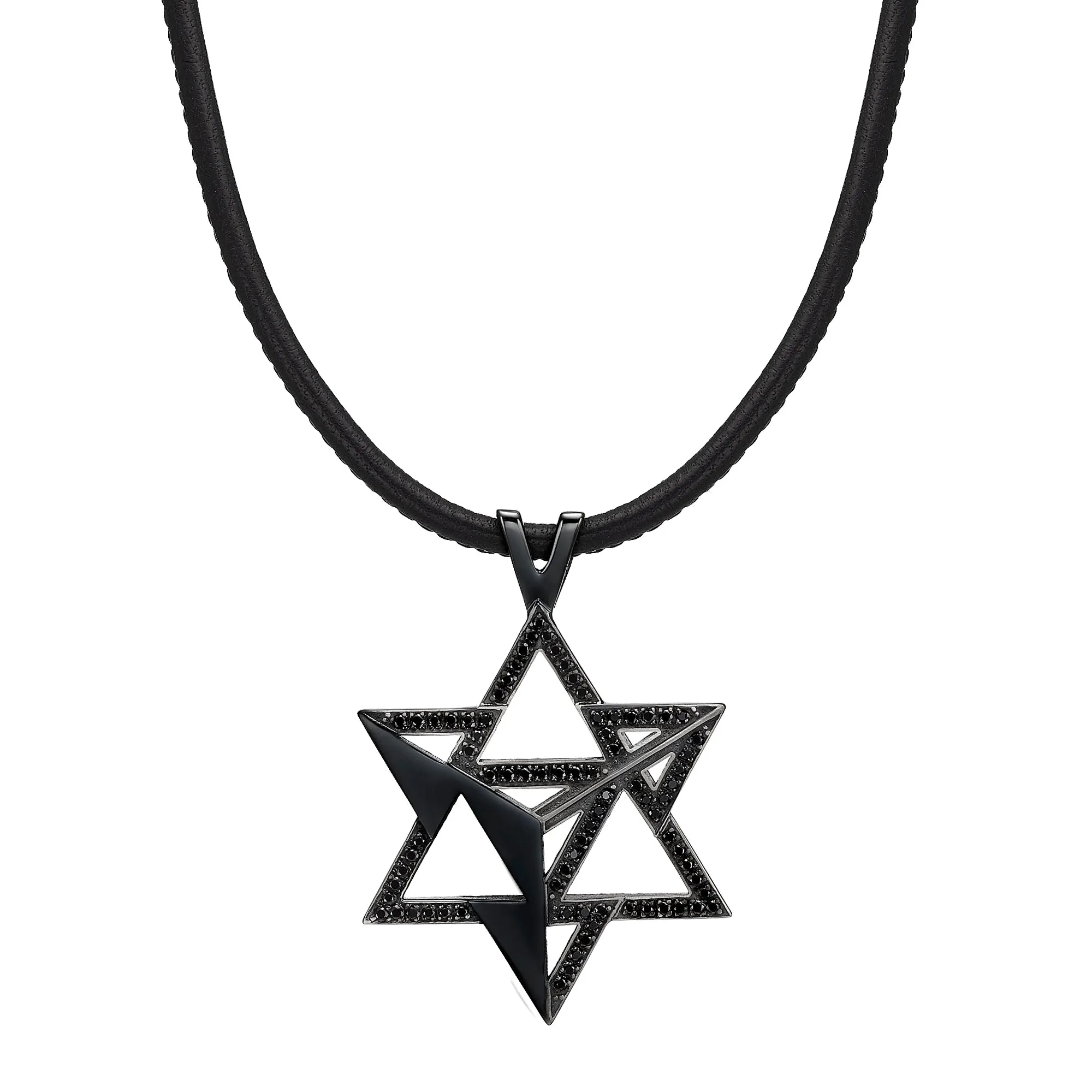 Merkavah Pendant set with Black Colored Diamond (Blackened)