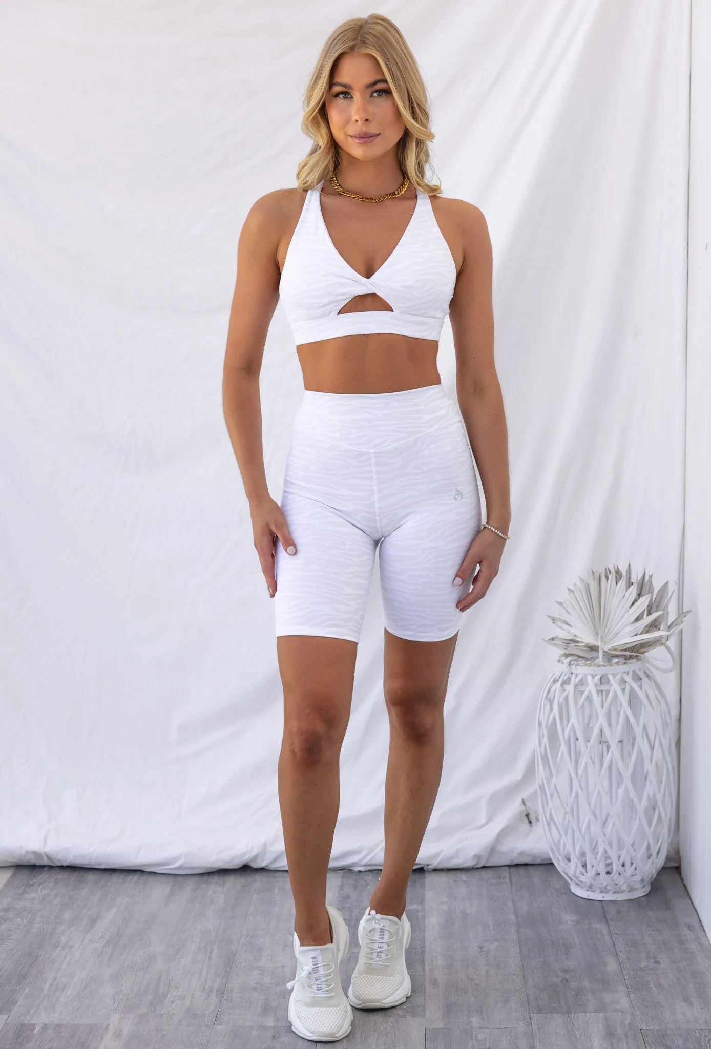 Mid Length Bike Short - White Zebra