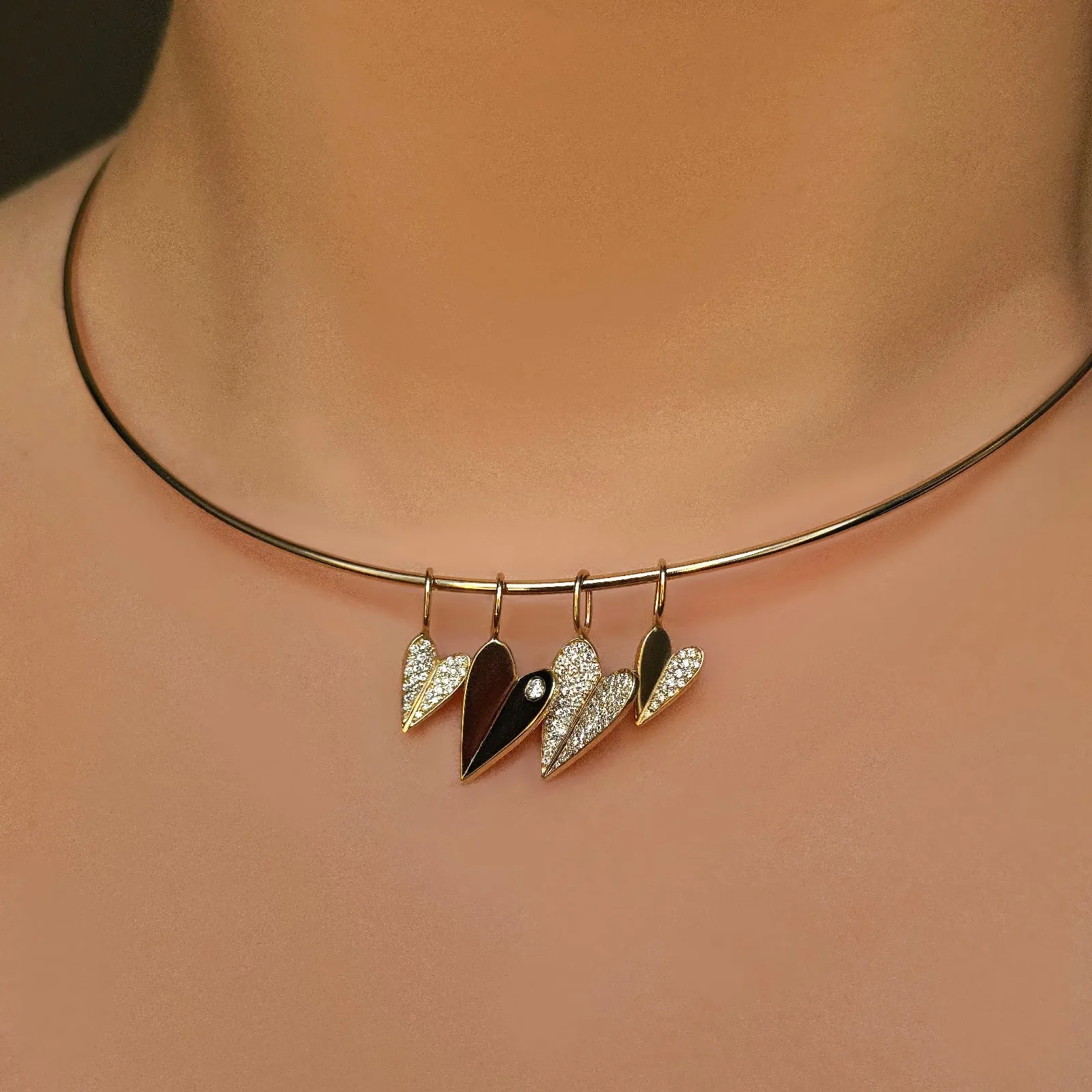 Mini Folded Heart Charm with Full Diamond Pavé