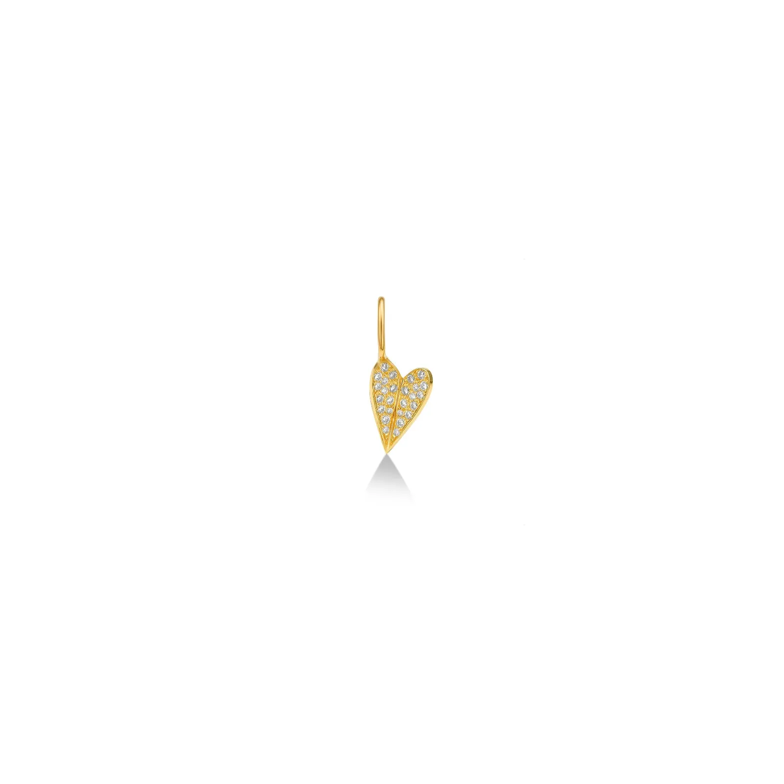 Mini Folded Heart Charm with Full Diamond Pavé