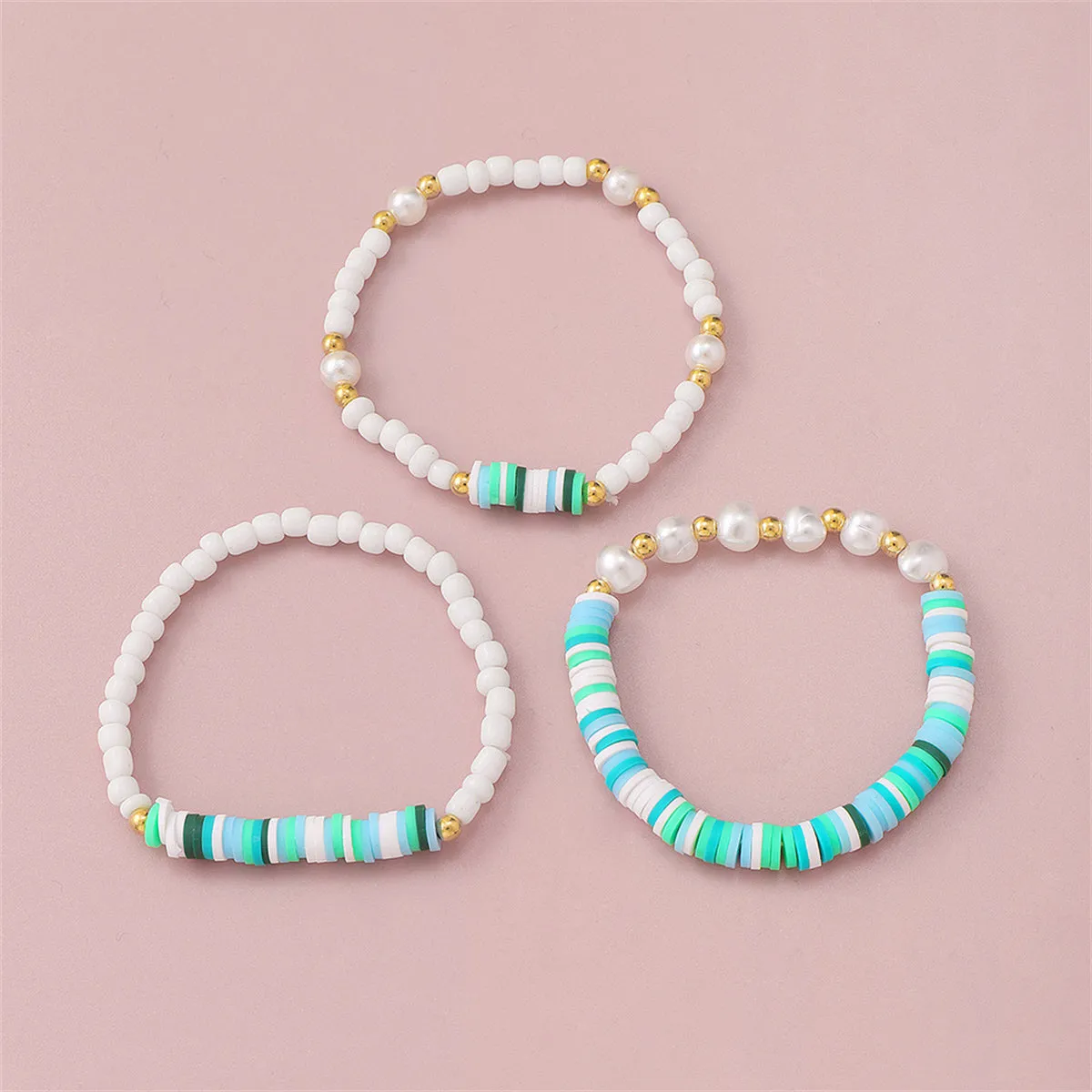 Mint Polymer Clay & White Howlite Beaded Stretch Bracelet Set
