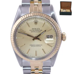 MINT Rolex DateJust 16013 Two-Tone 18k Gold Steel Jubilee Champagne Dial Watch