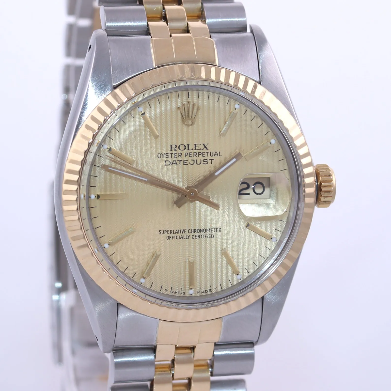 MINT Rolex DateJust 16013 Two-Tone 18k Gold Steel Jubilee Champagne Dial Watch