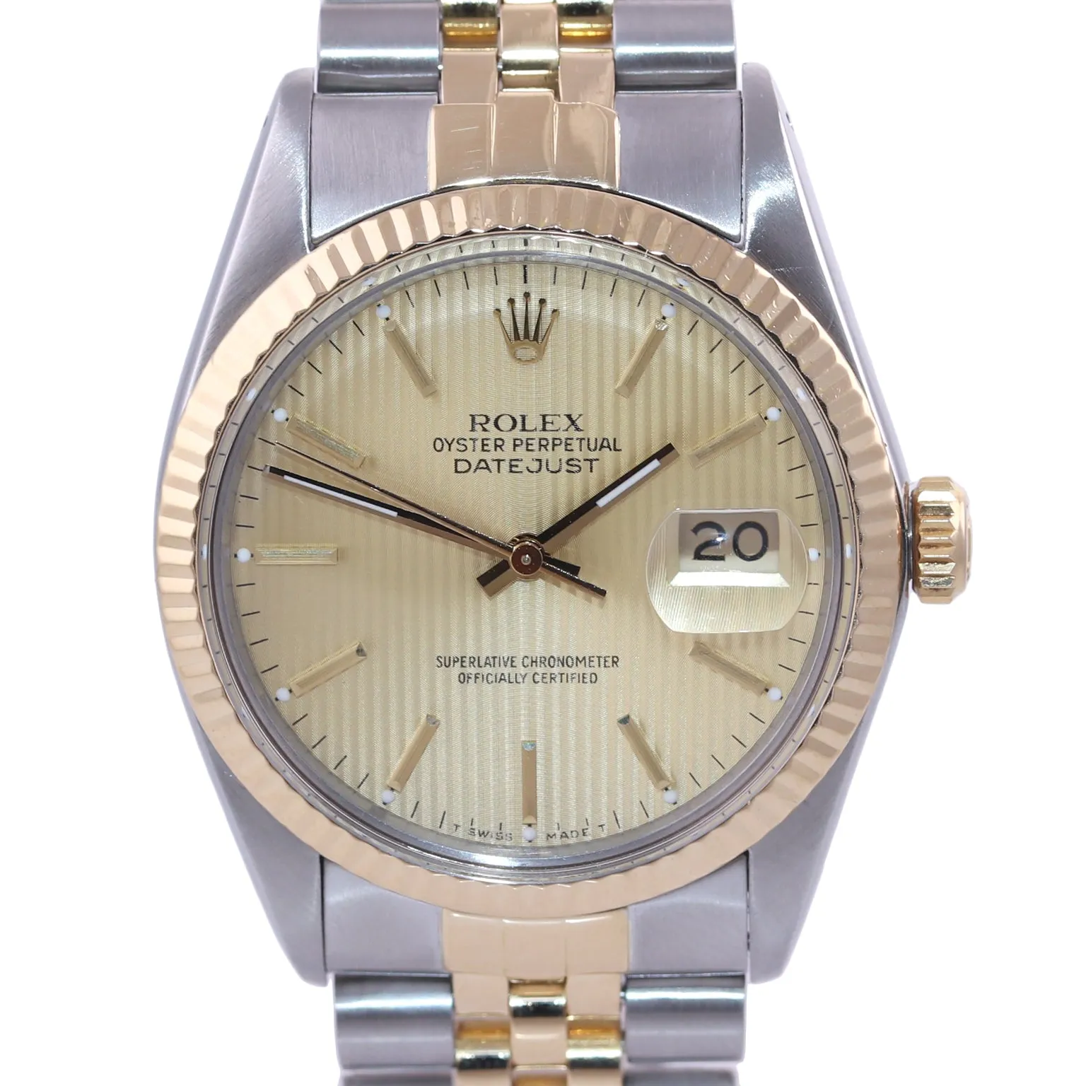 MINT Rolex DateJust 16013 Two-Tone 18k Gold Steel Jubilee Champagne Dial Watch