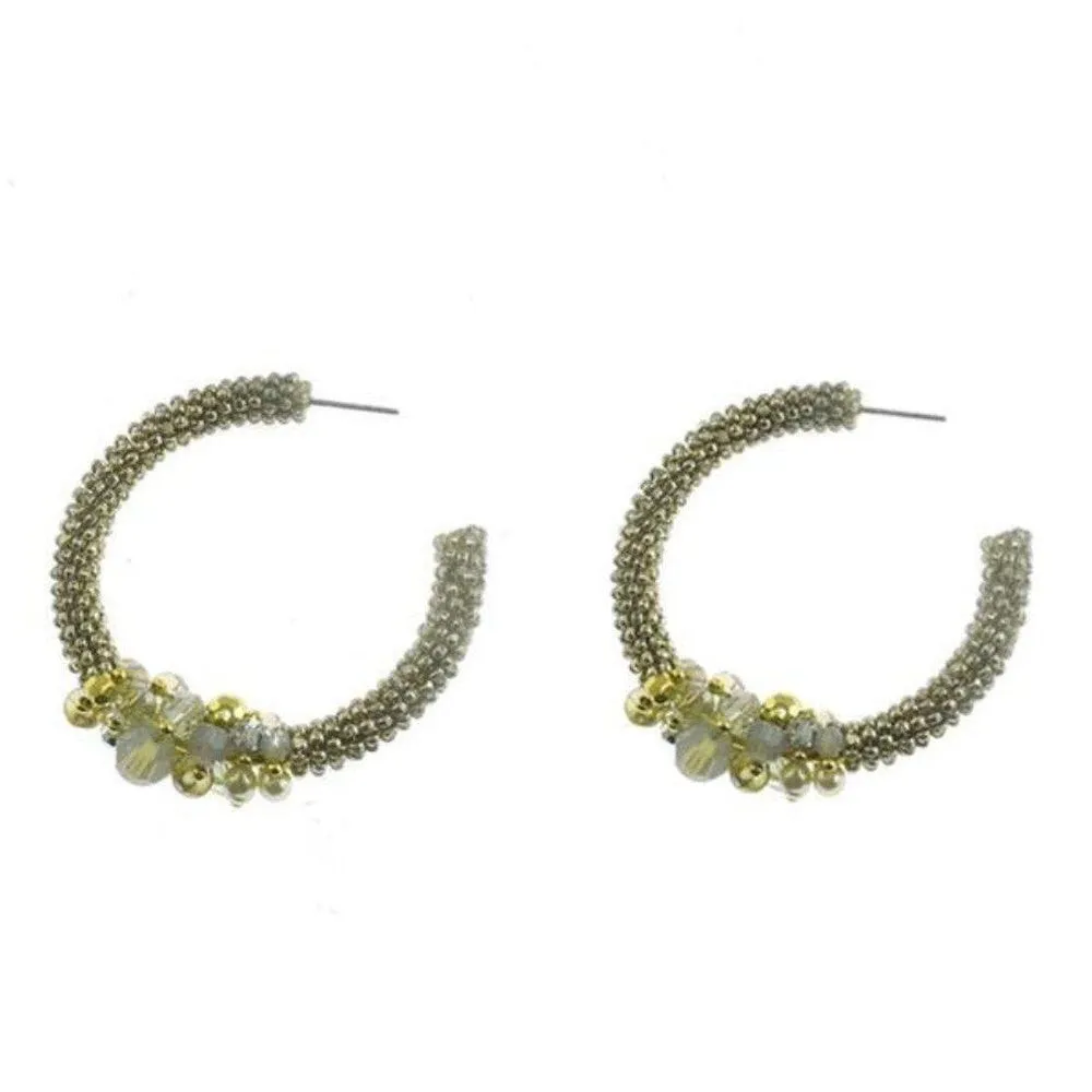 Miriam Haskell Beaded Silver Hoop Earrings