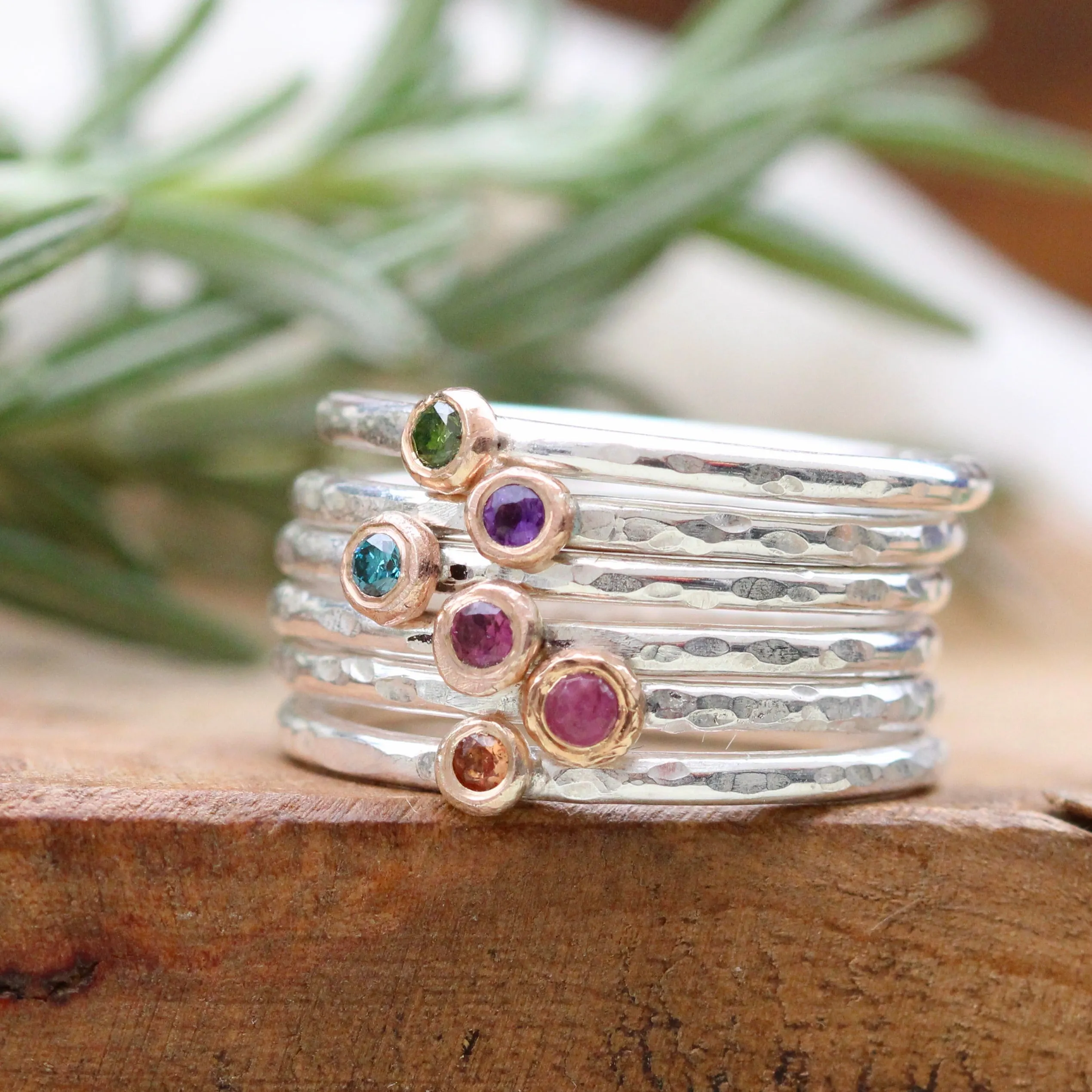 mixed metal gold and sterling silver Ruby stacking ring