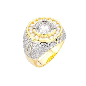 Moissanite Mens Solitaire Round Ring 925 Silver 14k Gold Finish