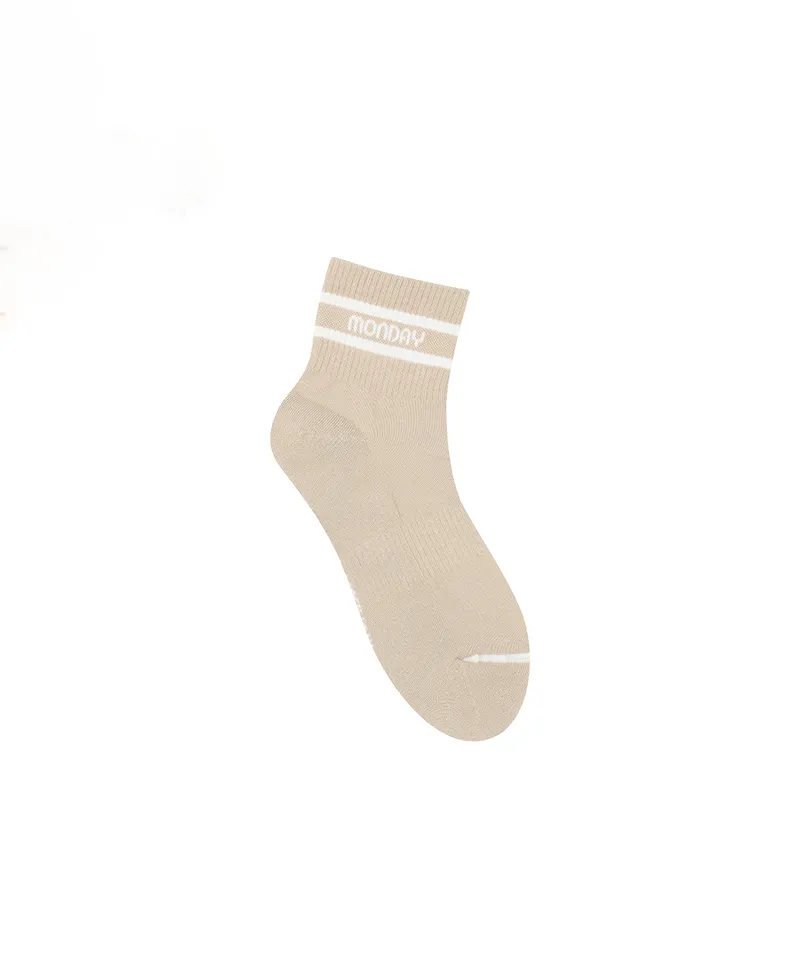 Monday Flow Logo Border Short Socks - Light Beige