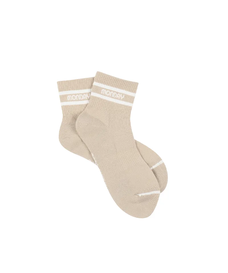 Monday Flow Logo Border Short Socks - Light Beige