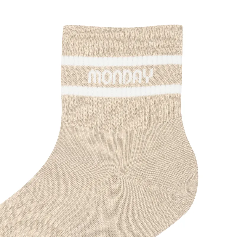 Monday Flow Logo Border Short Socks - Light Beige