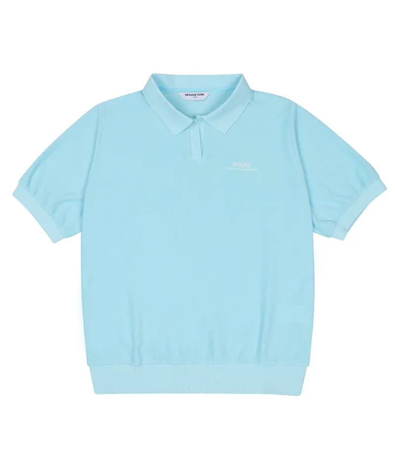 Monday Flow Terry Collar Top - Sky Blue