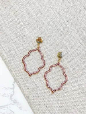 Moroccan Quatrefoil Beaded Dangle Earrings - Purple