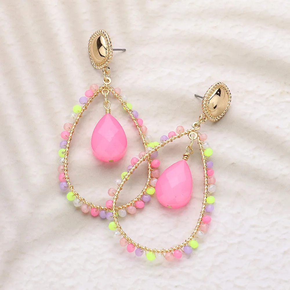 Multi-Color Beaded Teardrop Fun Fashion Earrings | Multi-Color Outfit of Choice Earrings | Runway Earrings |  636097