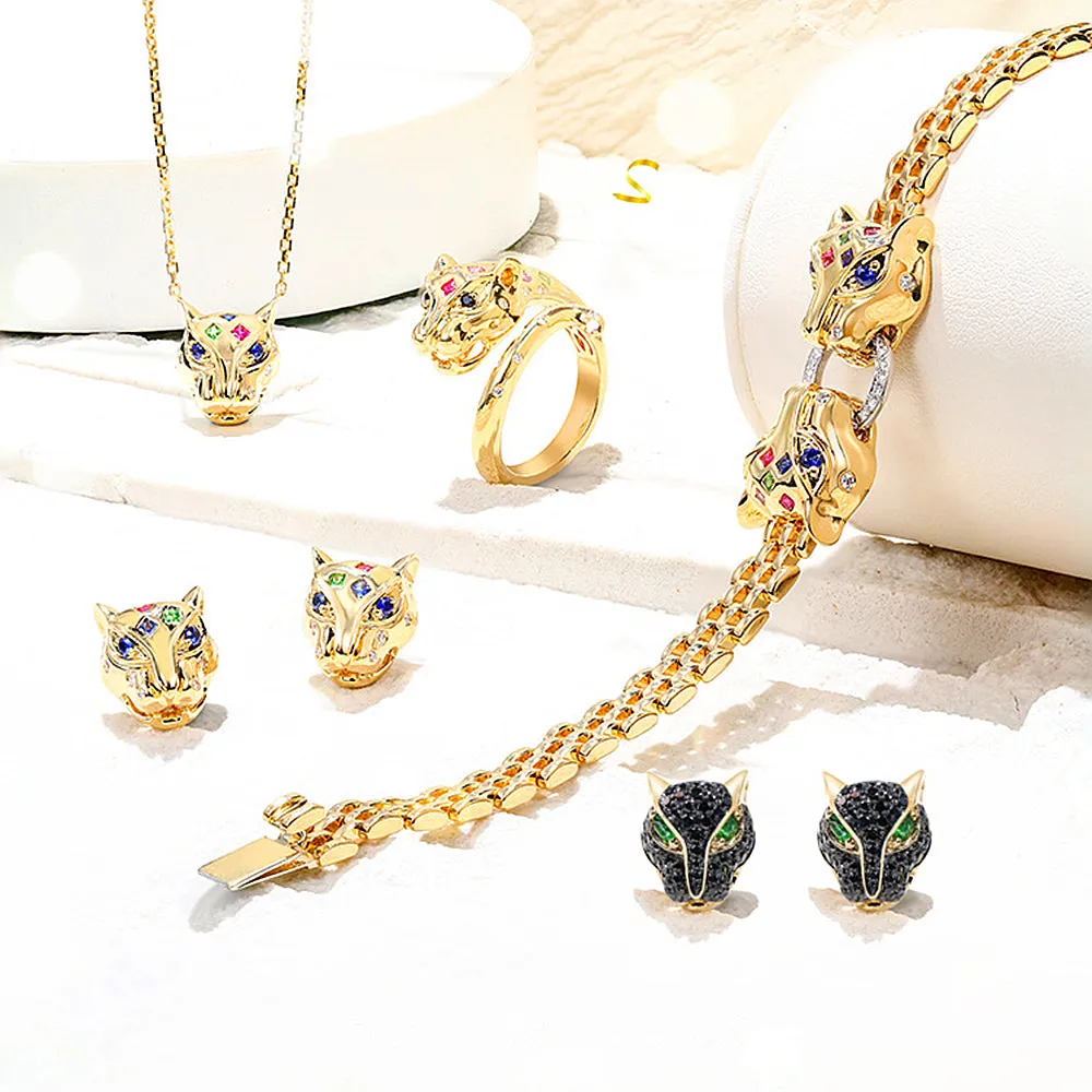 Multi-Gems and Diamond Panther Wrap Ring