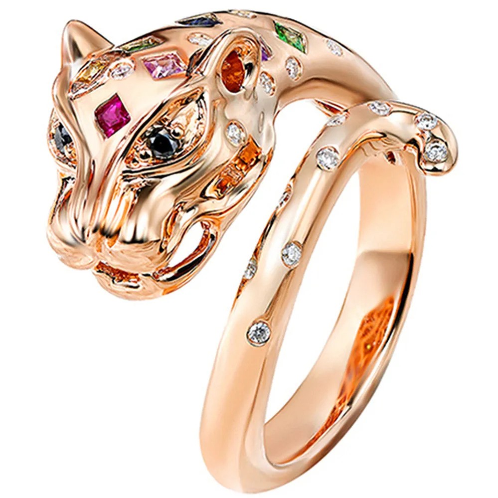 Multi-Gems and Diamond Panther Wrap Ring