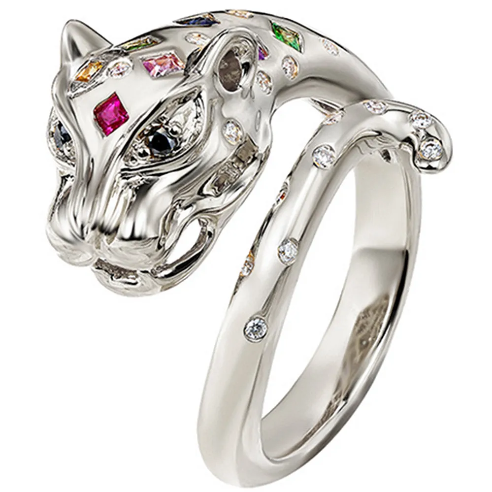 Multi-Gems and Diamond Panther Wrap Ring