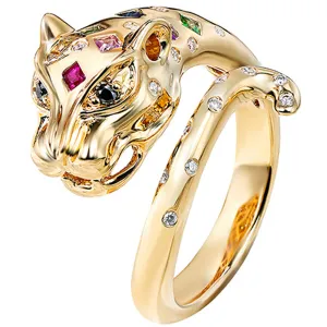 Multi-Gems and Diamond Panther Wrap Ring
