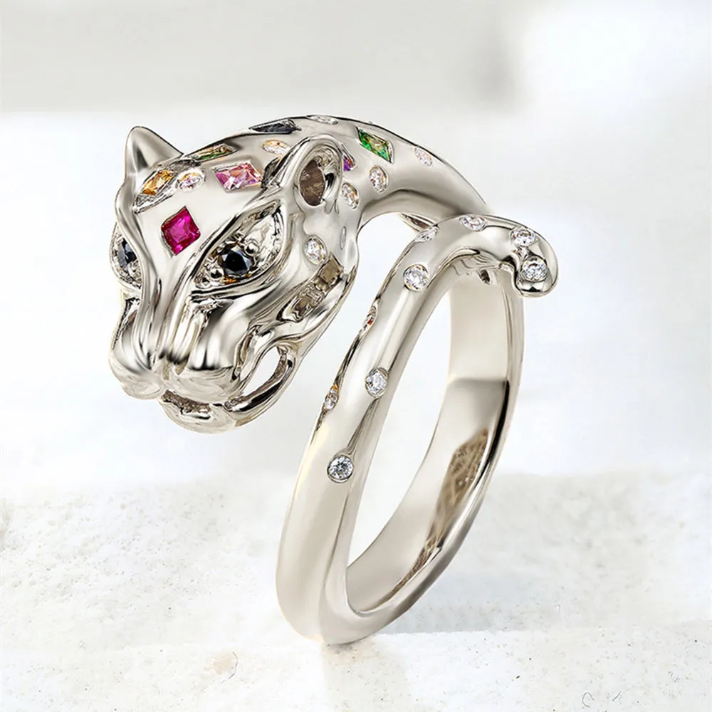 Multi-Gems and Diamond Panther Wrap Ring