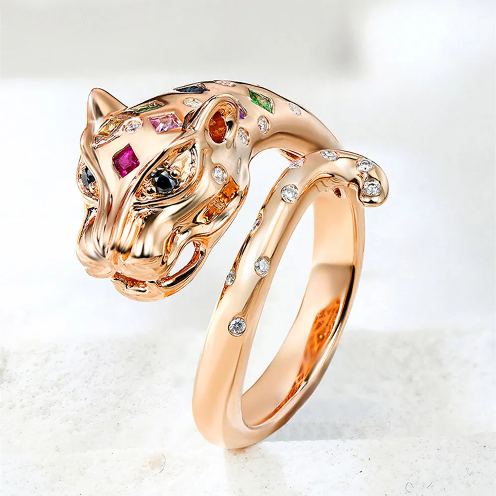 Multi-Gems and Diamond Panther Wrap Ring